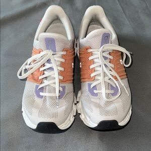 On Cloudswift White and Peach Sneakers